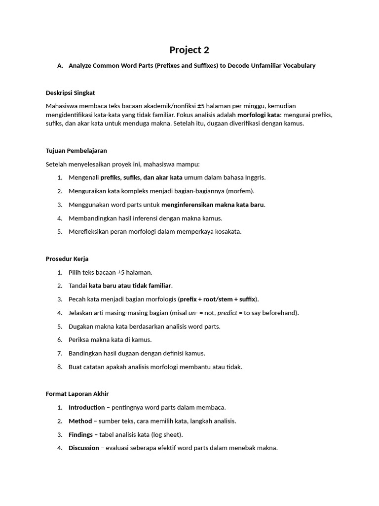 Project 2 Word Parts and Sentence Structure | PDF