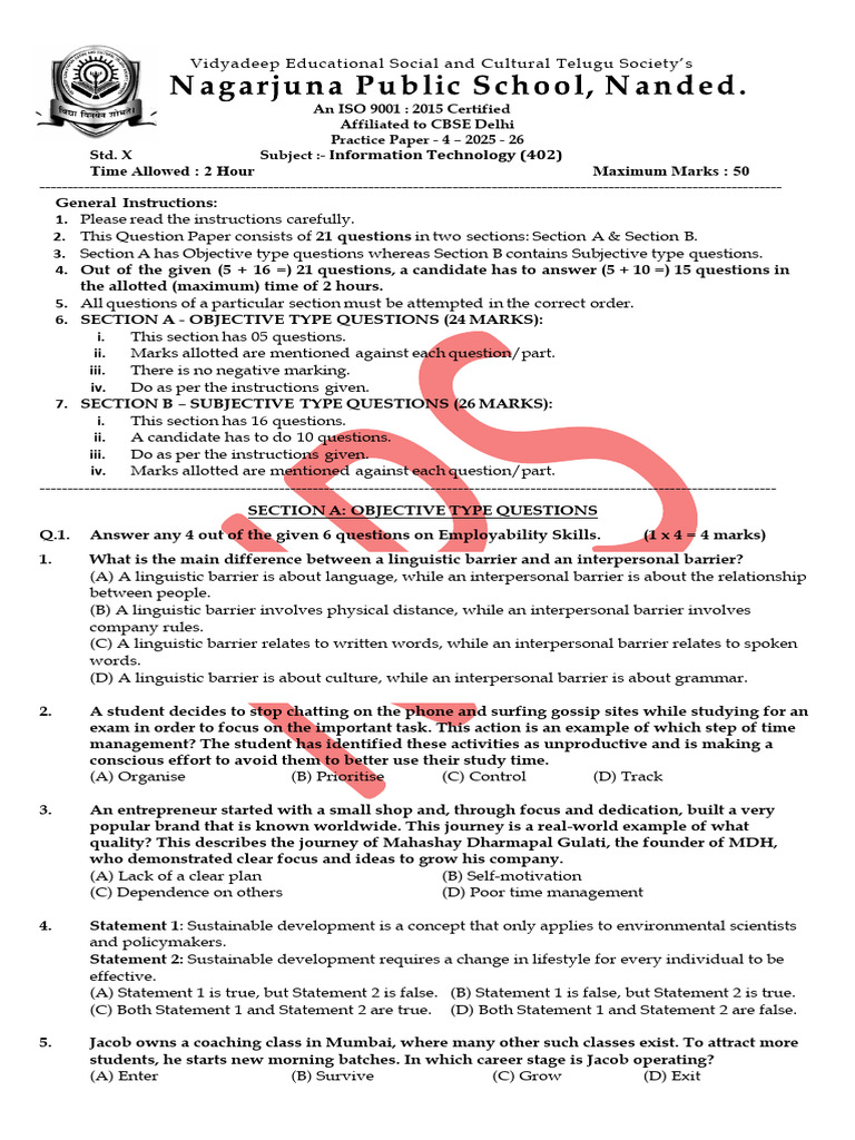 IT - Practice Paper 4 - 2026 | PDF | Spreadsheet | Computing