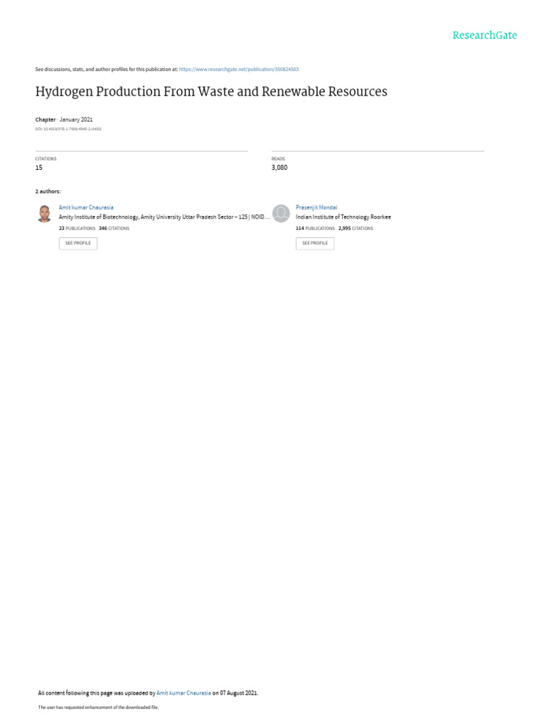 Hydrogen Production From Waste and Renewable Resources | PDF ...