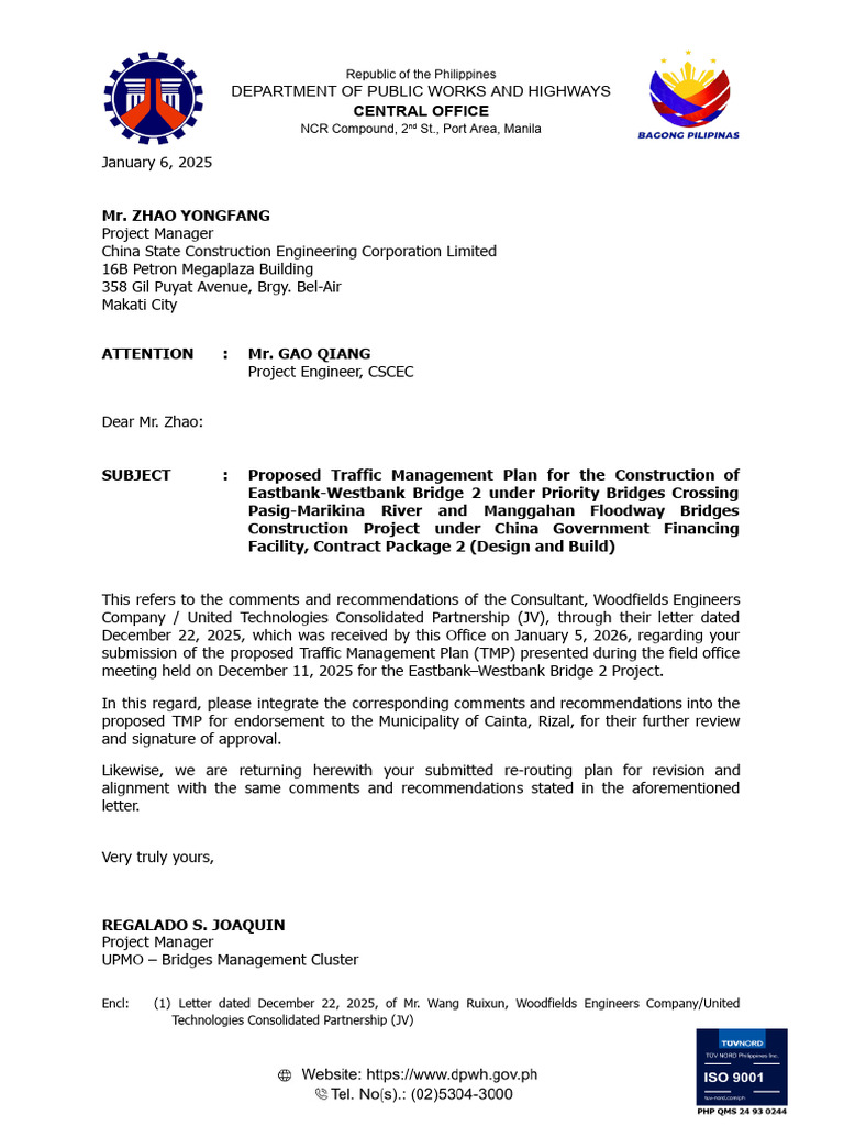 Letter To CSCEC Re Comments TMP01062026 | PDF