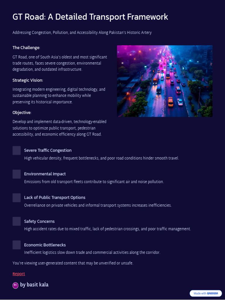 GT Road A Detailed Transport Framework | PDF