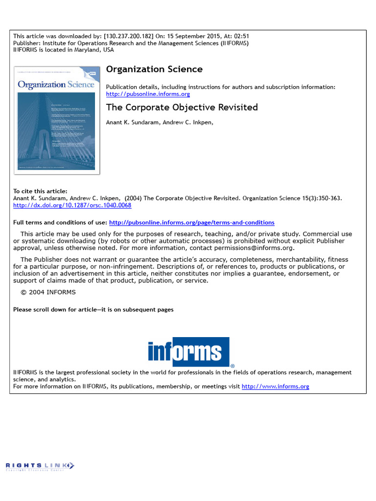 Sundaram & Inkpen 2004 The Corporate Objective Revisited | PDF ...