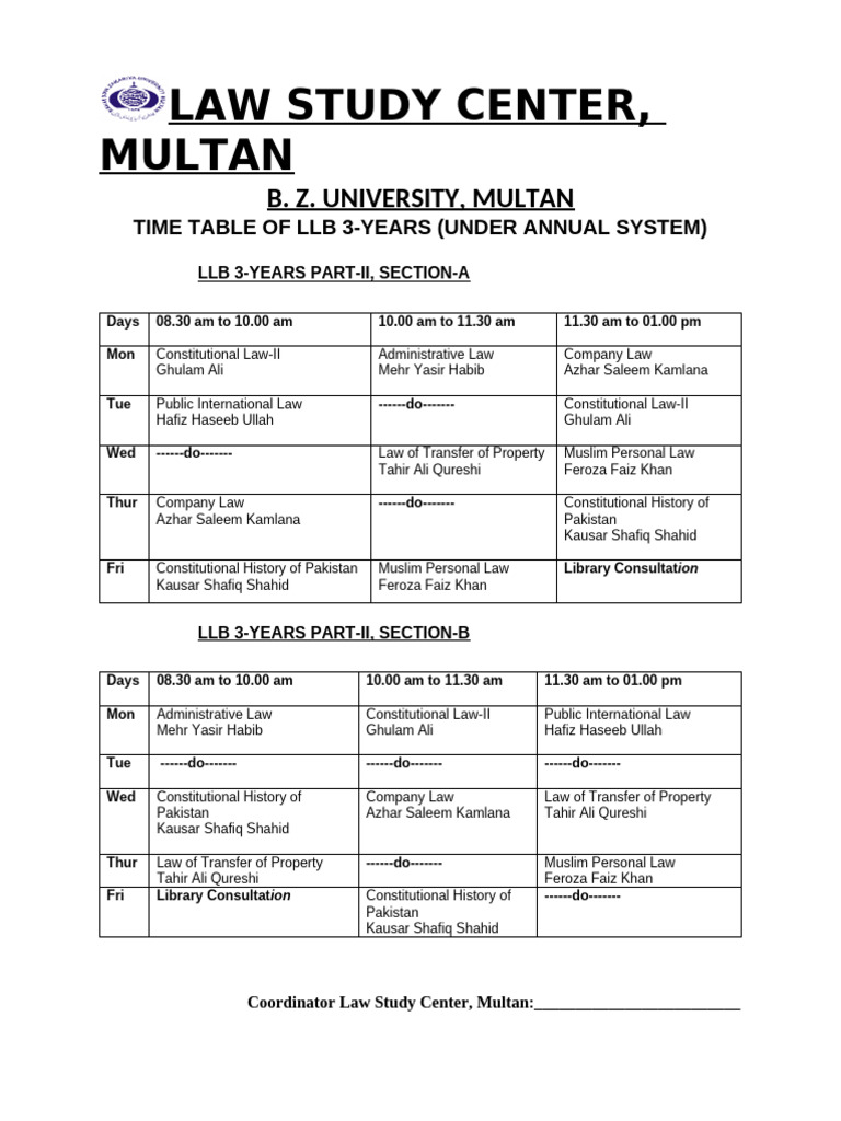 LLB 3yrs Time Table (Revised On 16.01.2026) | PDF | Justice | Crime ...