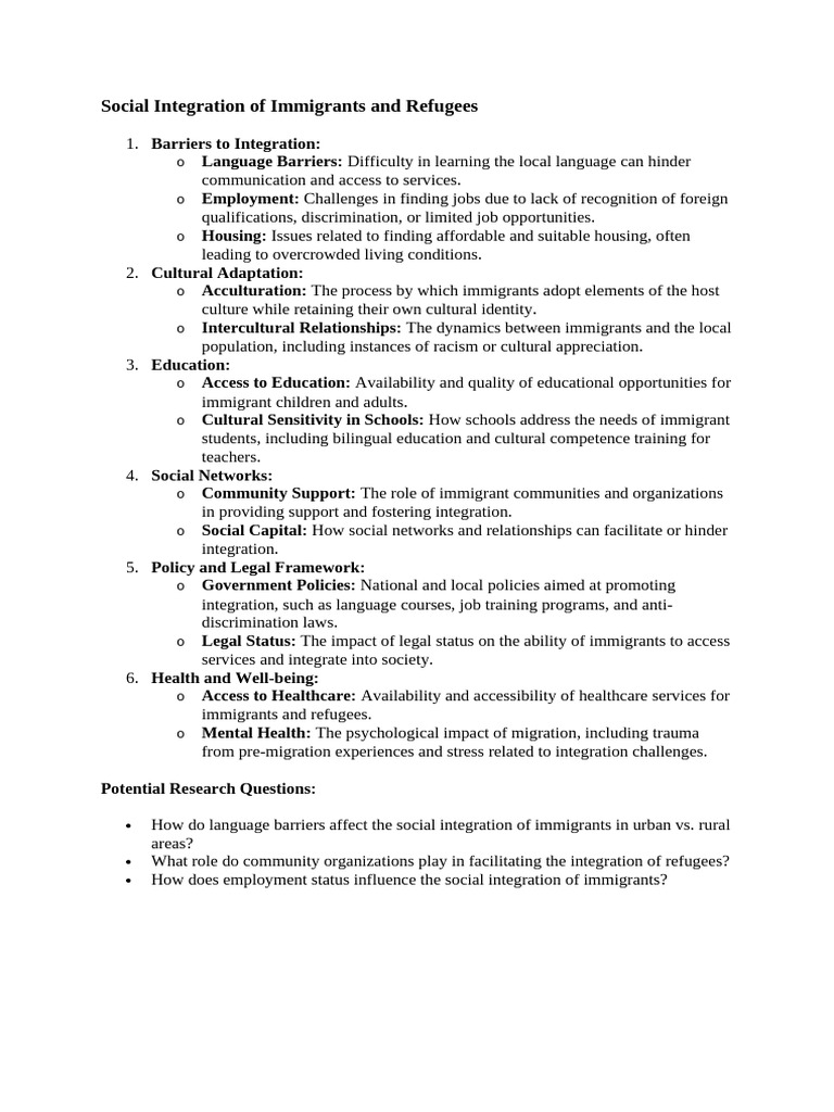 Social Integration of Immigrants and Refugees | PDF | Social ...