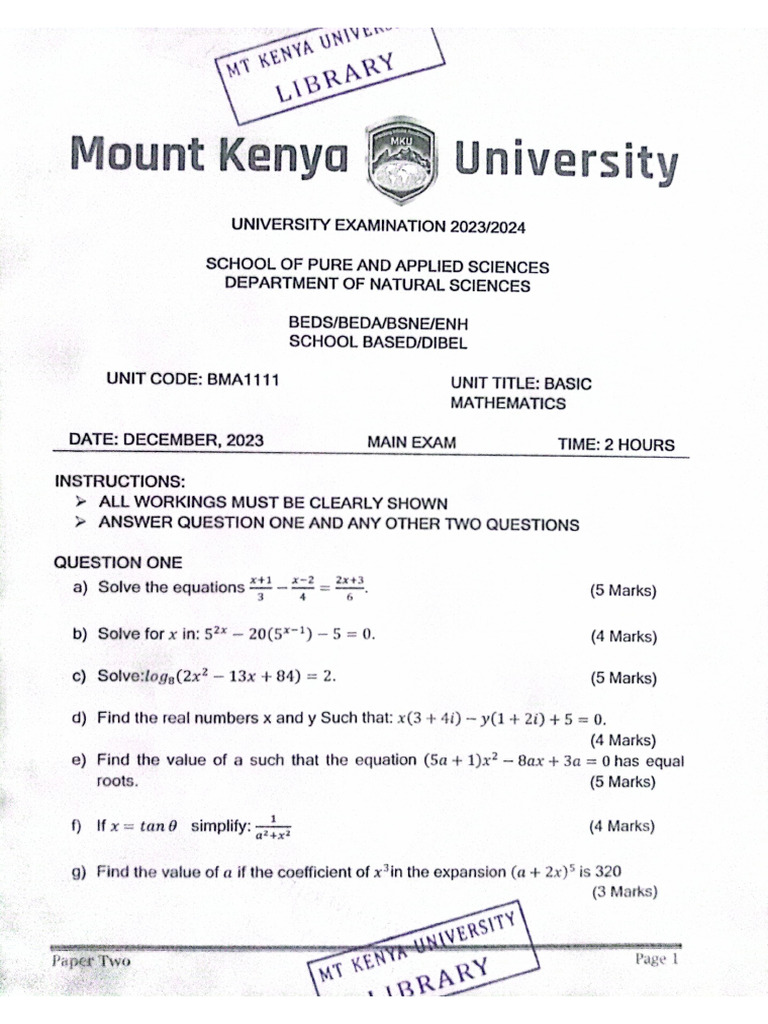 Bma1111 Basic Mathematics Dec 2023 | PDF
