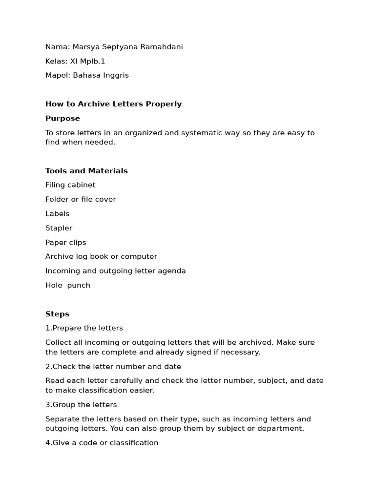 How To Archive Letters Properly Purpose | PDF