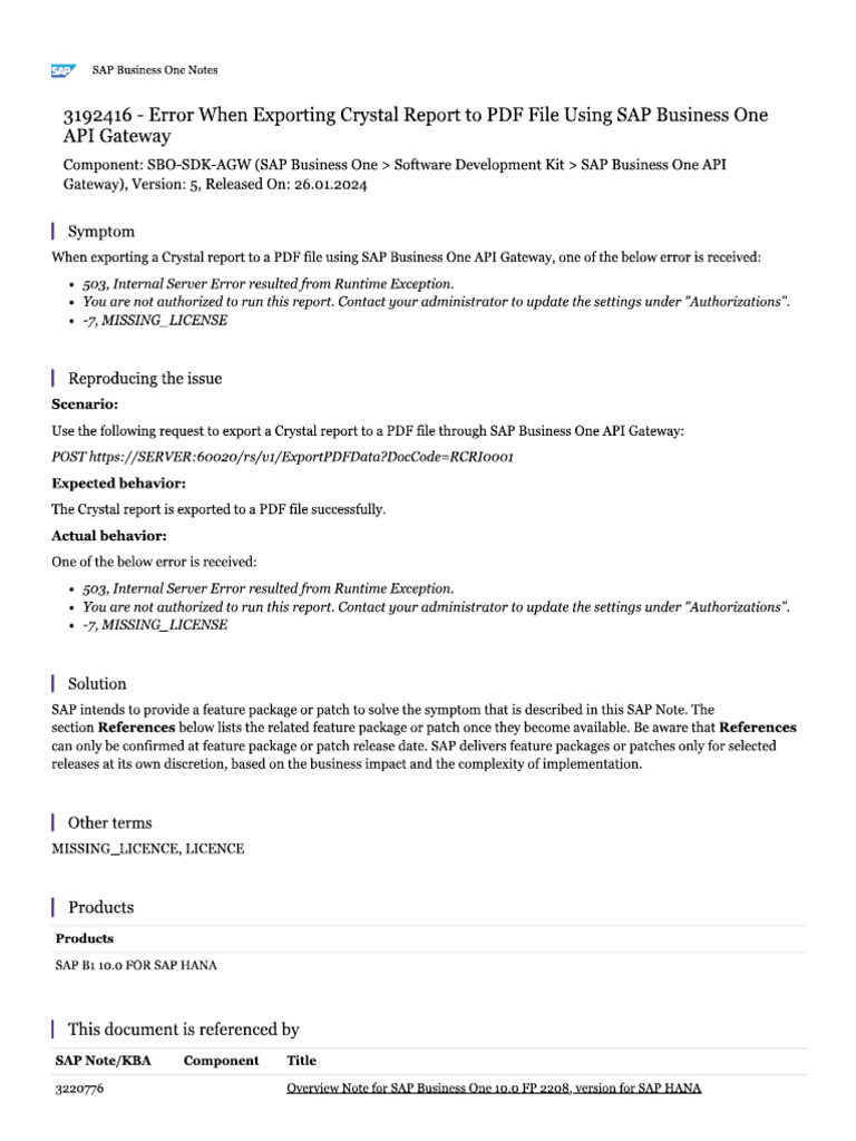 Error When Exporting Crystal Report To PDF File Using SAP Business One ...