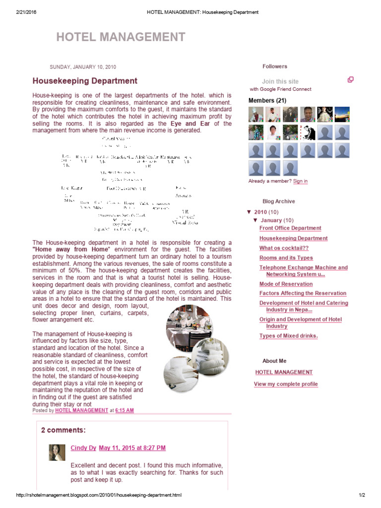 HOTEL MANAGEMENT - Housekeeping Department | PDF | Housekeeping | Hotel
