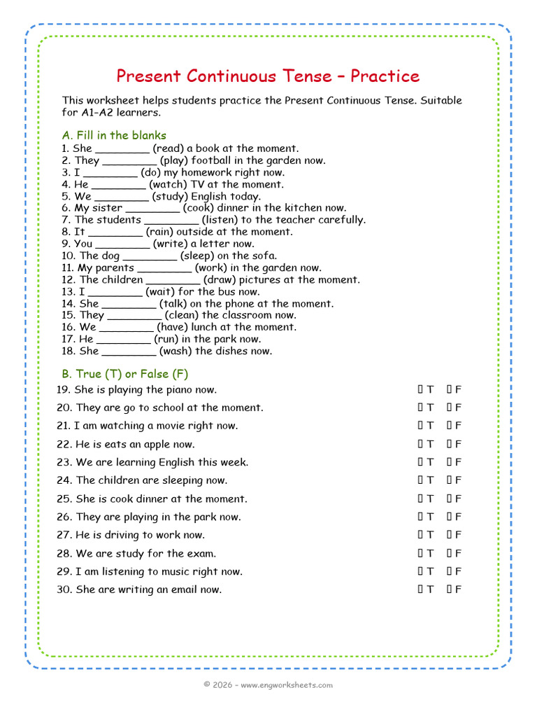 A8c44e9c9d Present Continuous Tense Practice Worksheet For ESL Students ...