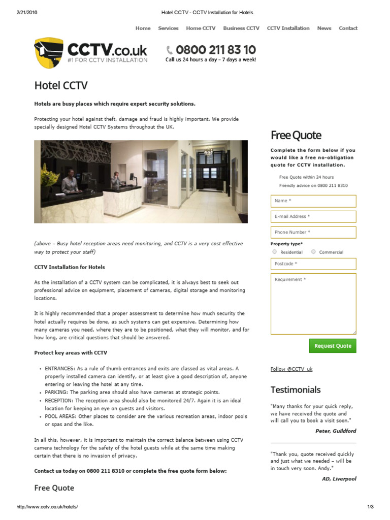 Hotel CCTV - CCTV Installation For Hotels | PDF | Closed Circuit Television