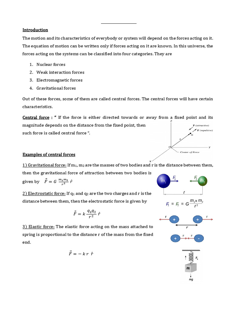 Central Forces Part I PDF | PDF | Force | Acceleration