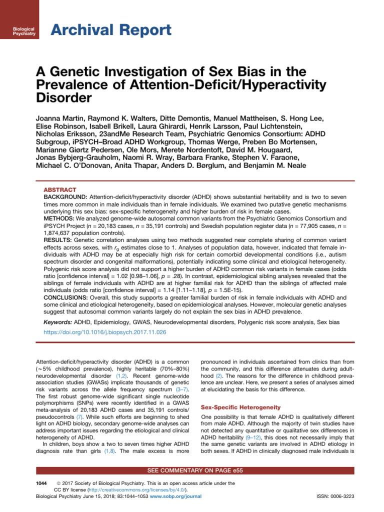 A Genetic Investigation of Sex Bias in The Prevalence of A 2018 ...