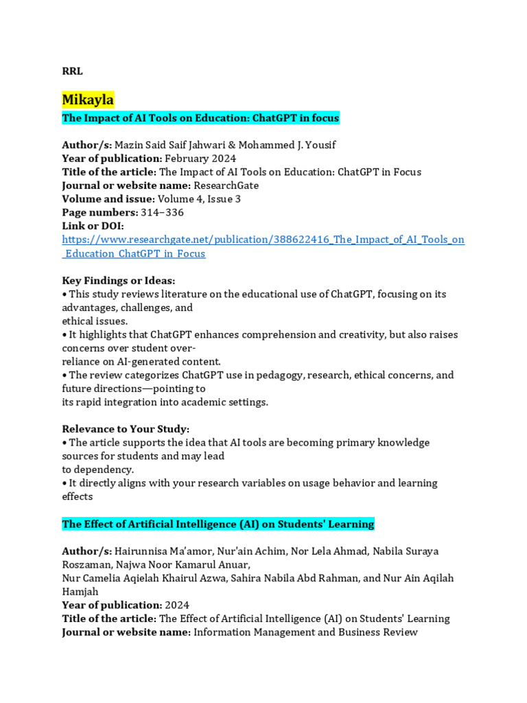 RRL With Givers Name | PDF | Artificial Intelligence | Intelligence (AI ...