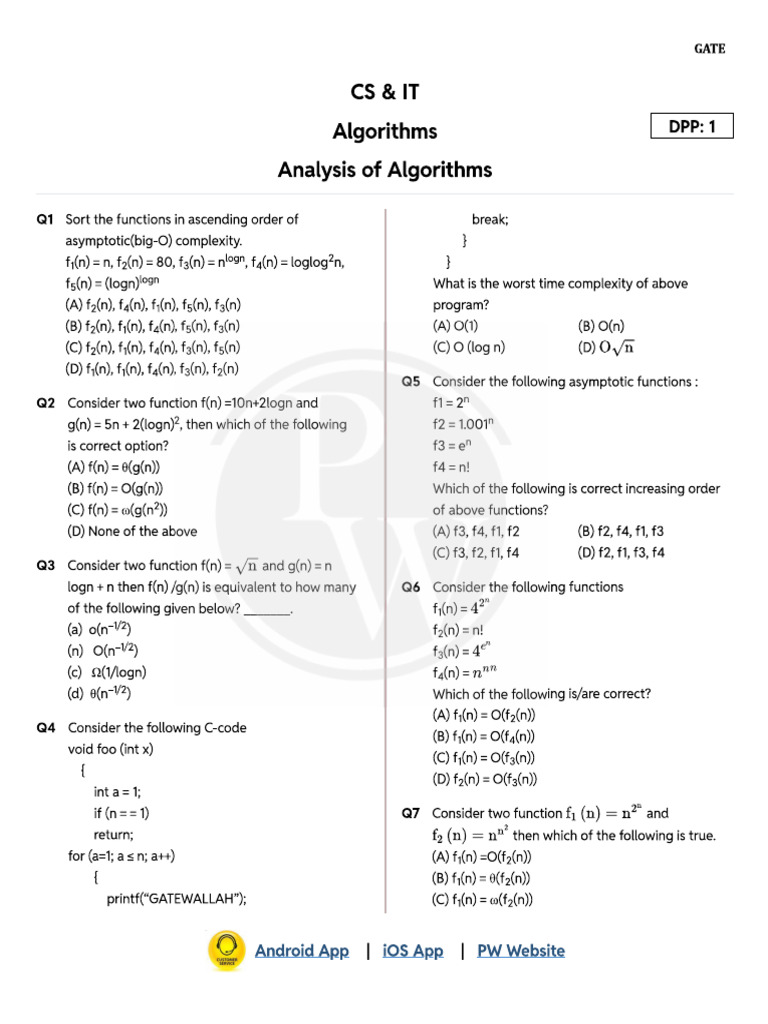 Analysis of Algorithms - DPP 01 | PDF