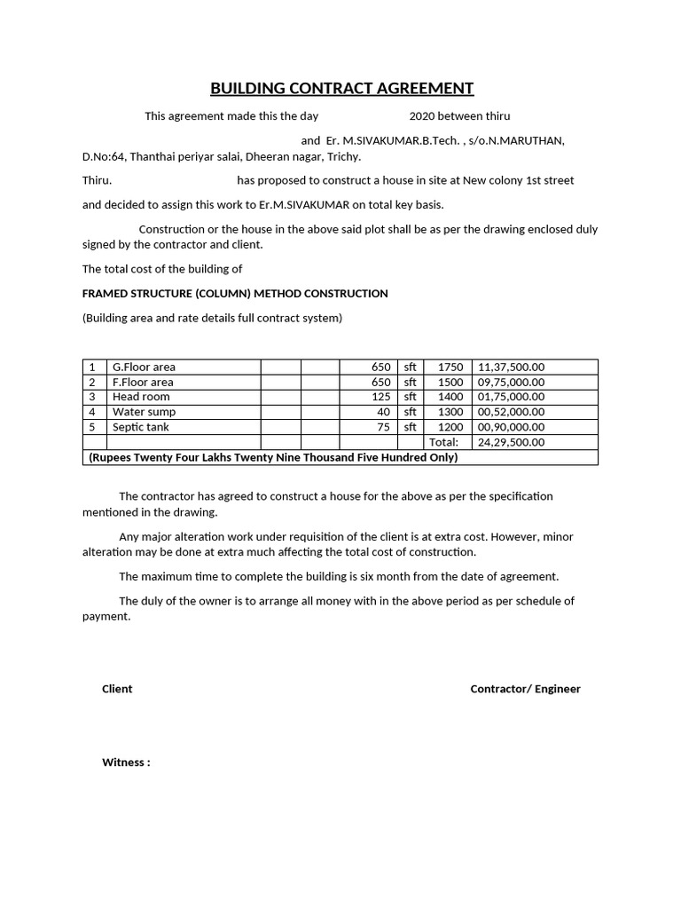 Building Contract Agreement | PDF | Building Technology | Architectural ...