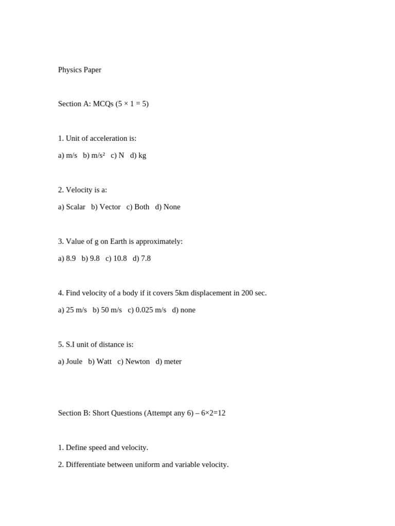 Physics Paper 1 | PDF