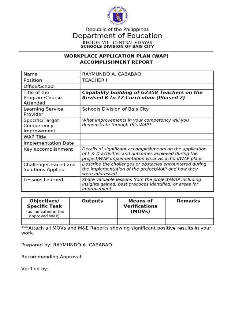 WAP Accomplishment Report For Checking v2 | PDF
