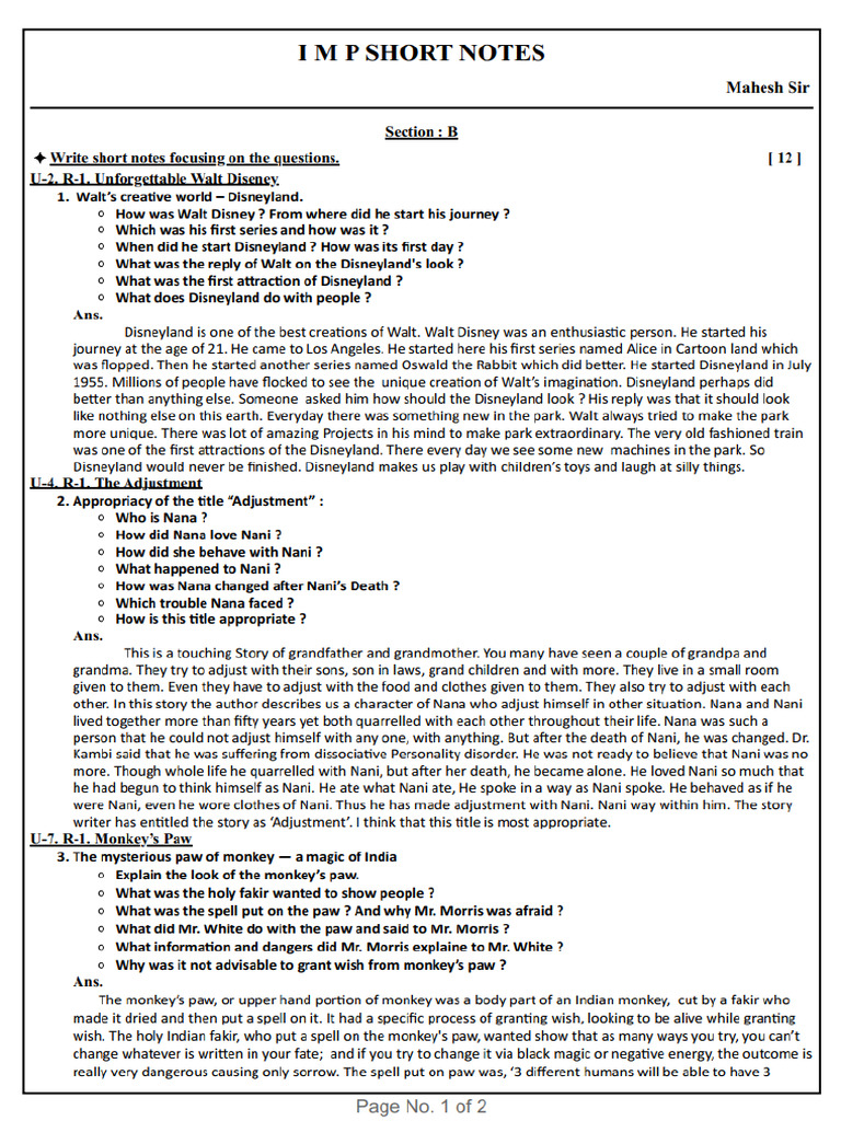 12th IMP Short Notes | PDF