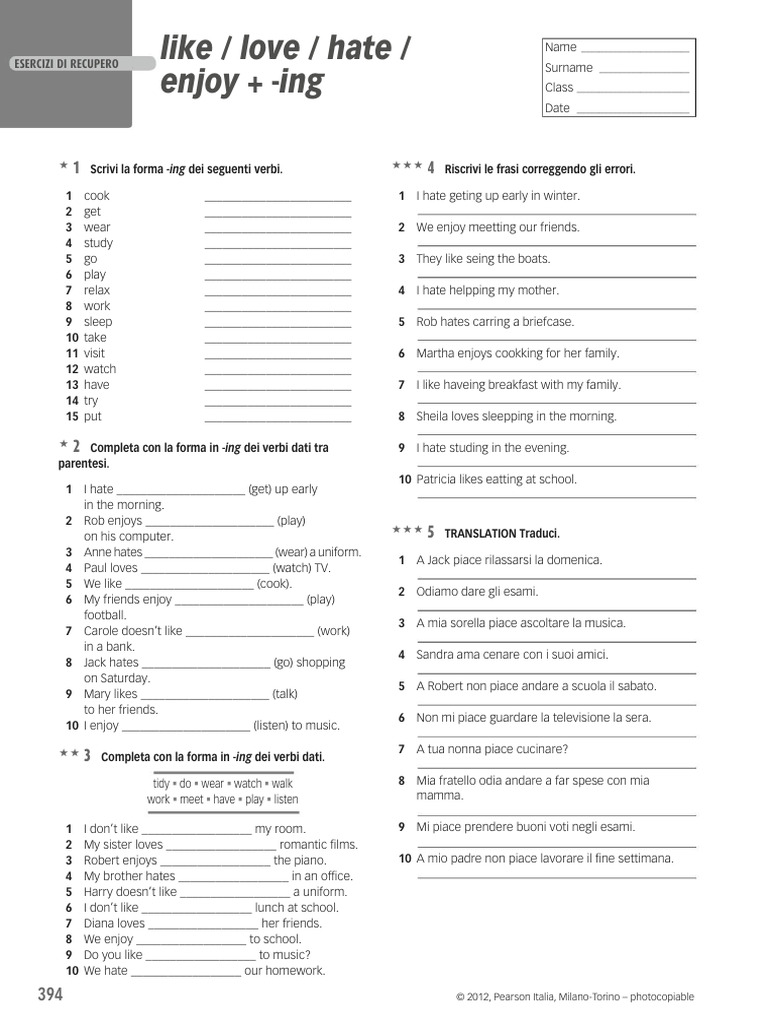 SSSG INGLESE Like Love Hate Enjoy + - Ing | PDF