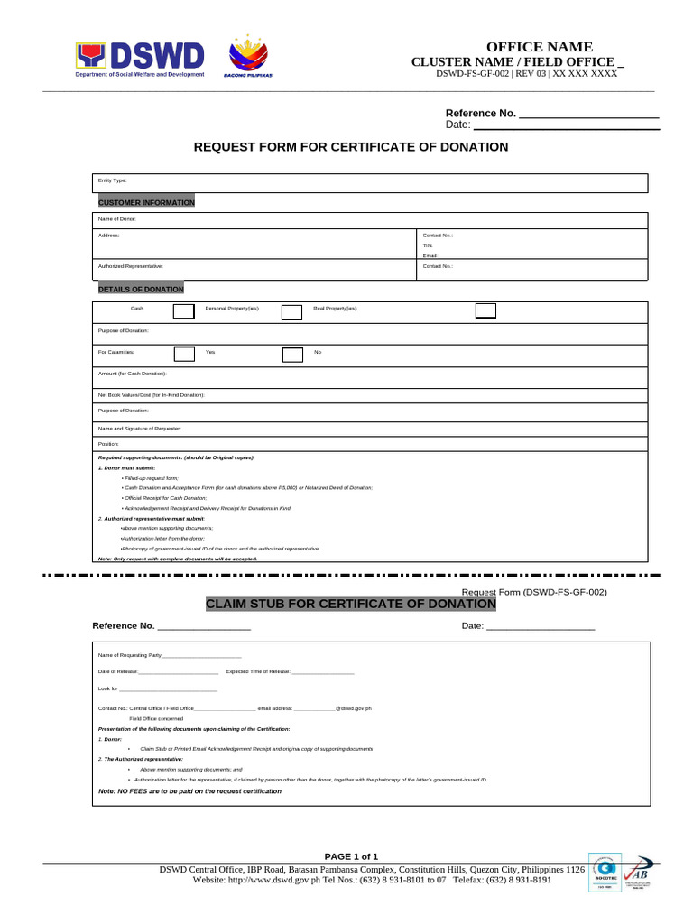 DSWD FMS GF 002 - Rev 03 1 | PDF