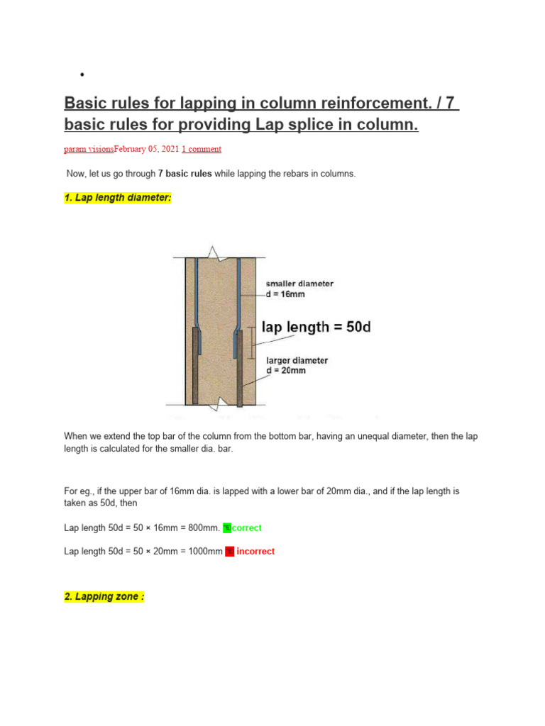 Basic Rules For Lapping in Column Reinforcement | PDF