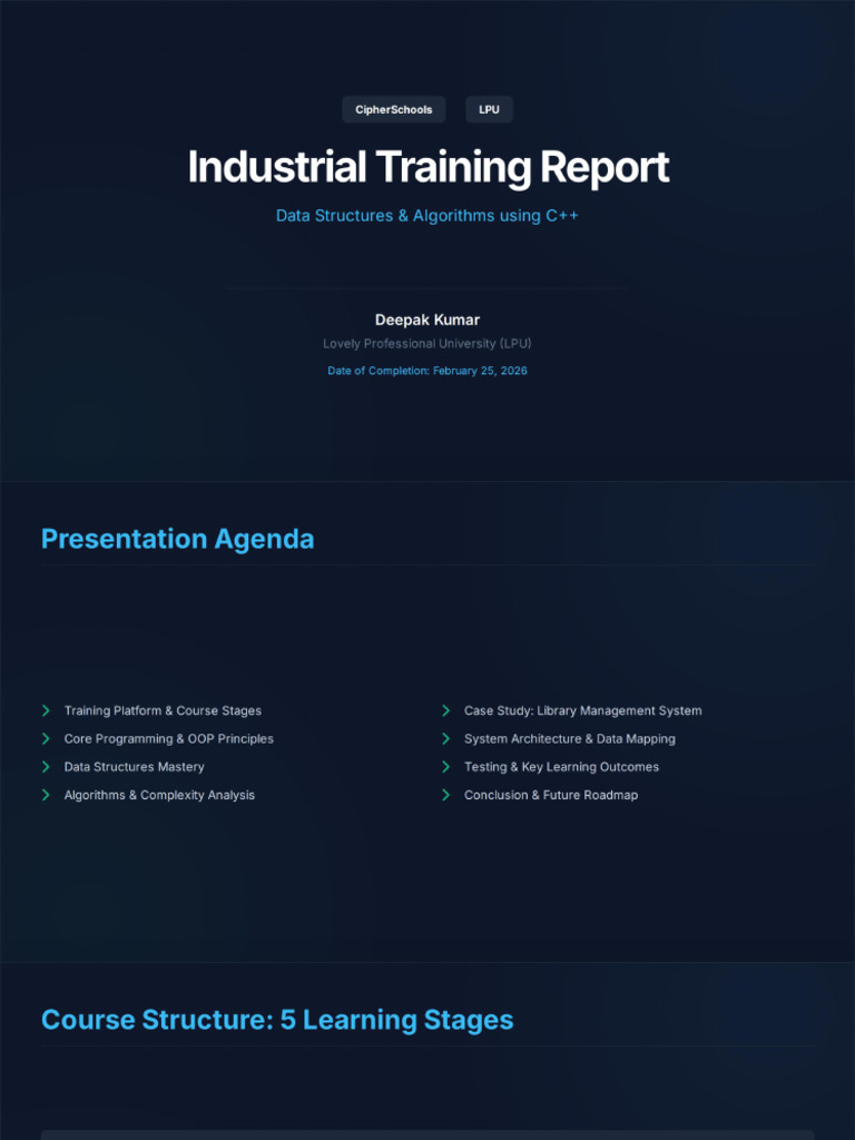 Industrial Training Report - DSA in C++ | PDF