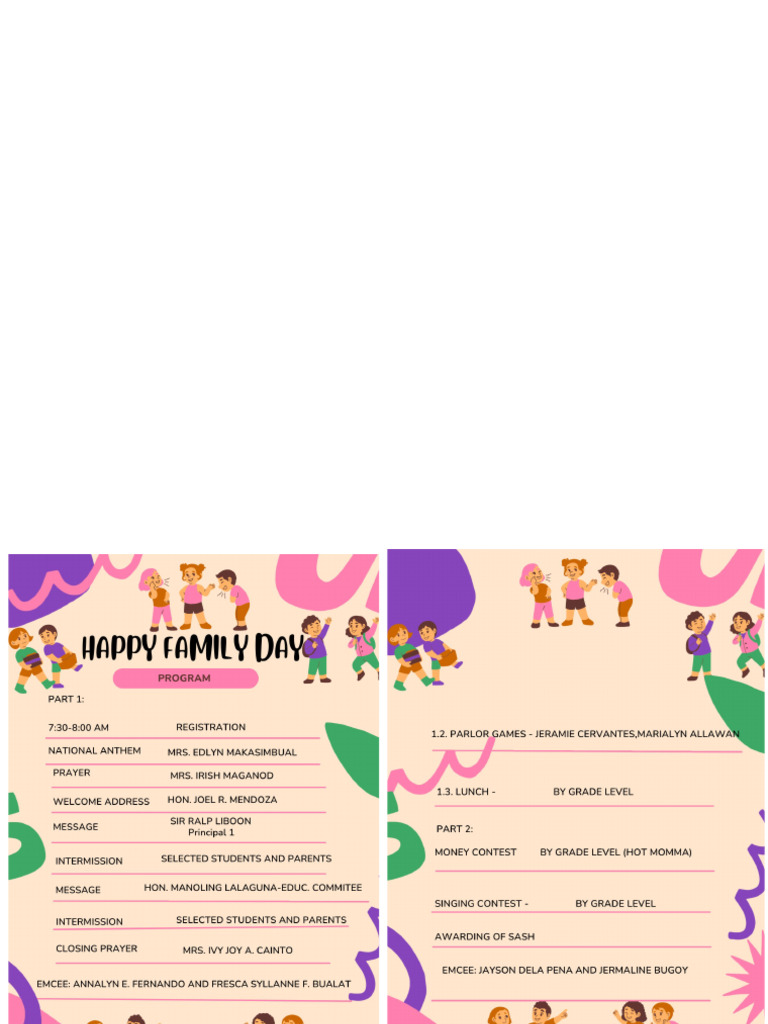 Family Day Pta Day Program | PDF