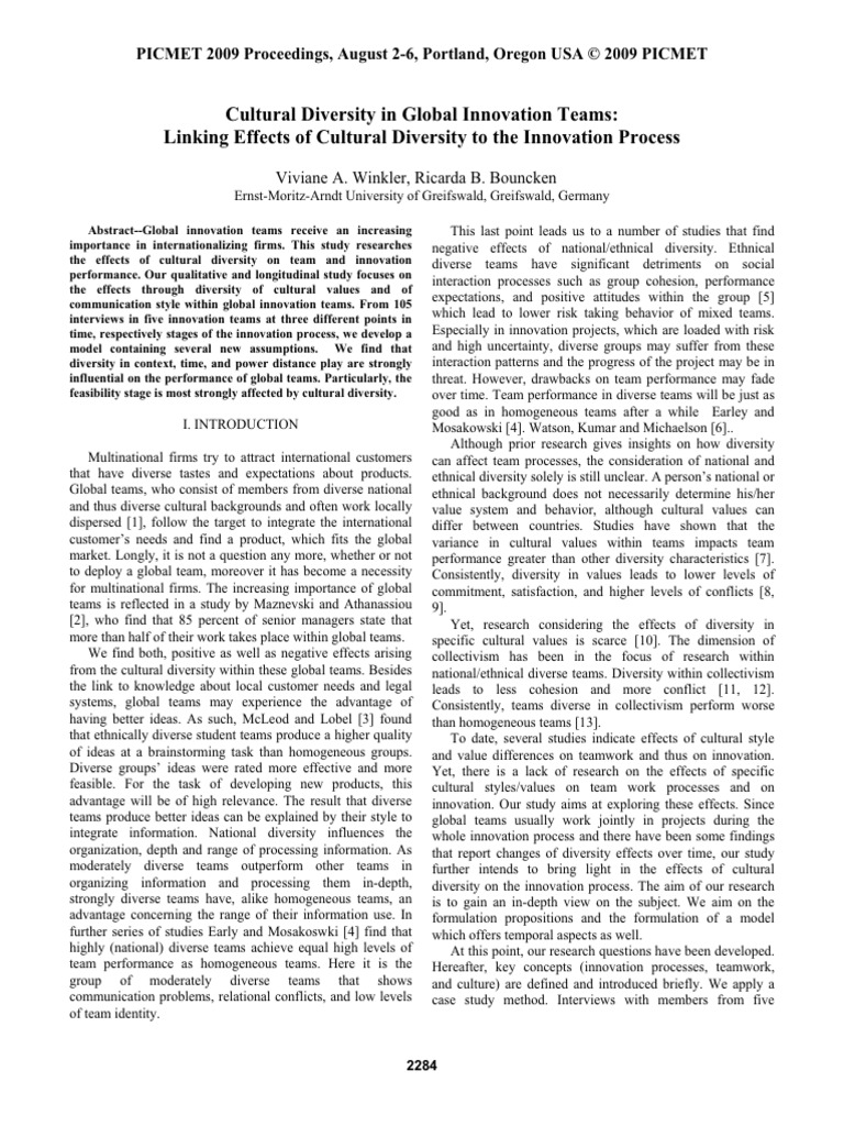 Cultural Diversity in Global Innovation Teams Linking Effects of ...