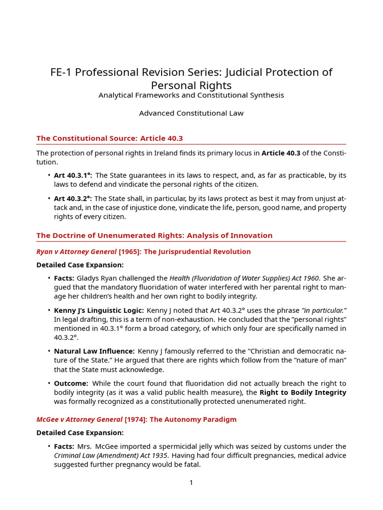 Personal Rights Judicial Approaches FE-1 Notes 2 | PDF | Griswold V ...