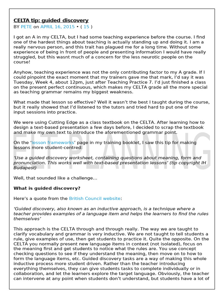 Elt Planning Unit 3 | PDF | Lesson Plan | Cognitive Science