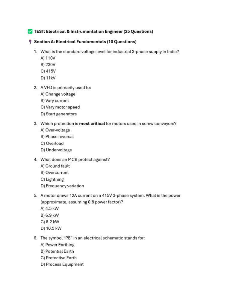 Basic E&I Test | PDF | Instrumentation | Power Supply
