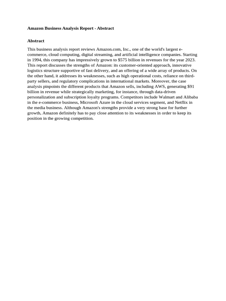 Amazon Business Analysis Report - Abstract | PDF