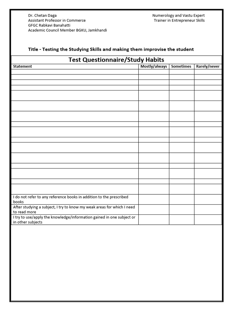 Test Questionnaire | PDF