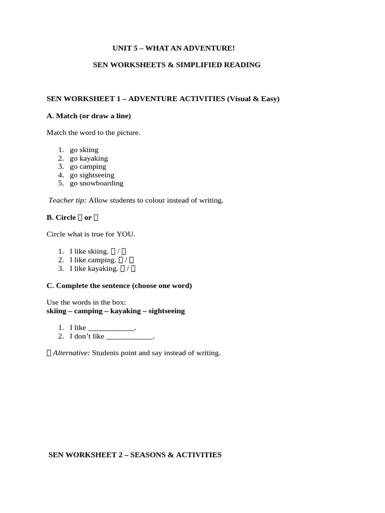 Sen Worksheets, Grade 6 | PDF