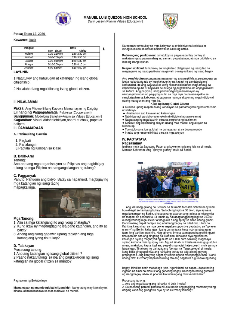 Ve DLP Quarter 3 Week 7 Day 1 | PDF