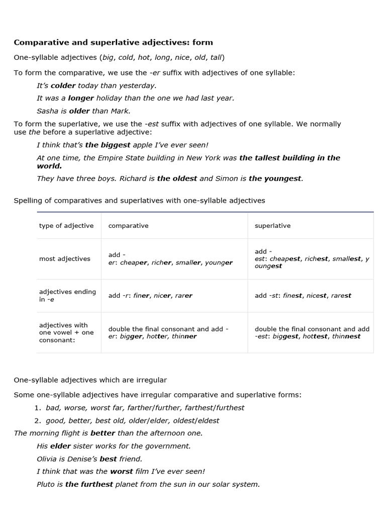 Comparative and Superlative Adjectives and Adverbs | PDF | Linguistic ...