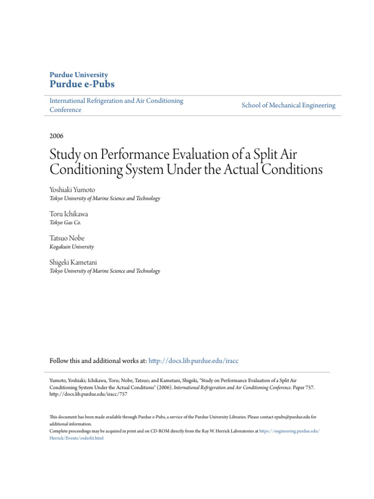 Study On Performance Evaluation of A Split Air Conditioning Syste | PDF ...