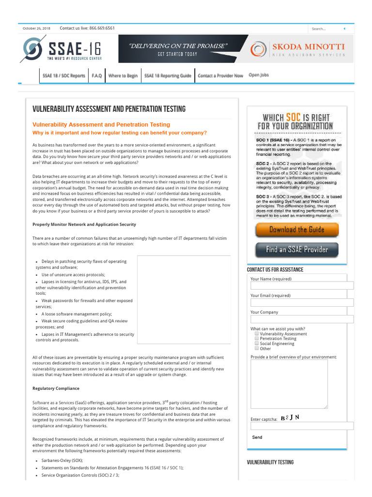 Vulnerability Assessment and Penetration Testing - SSAE 16 | PDF ...
