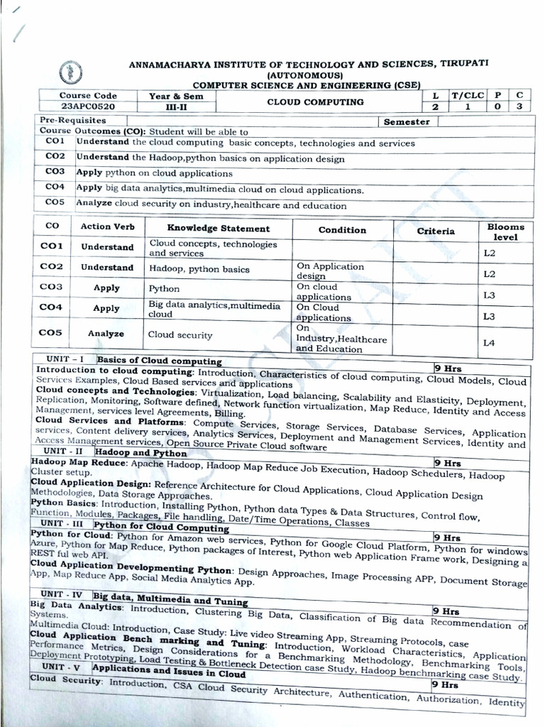 Cloud Btech Syllabus | PDF