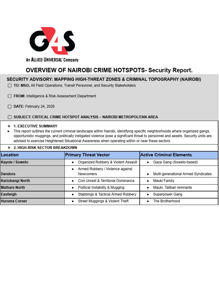 RosaryOVERVIEW OF NAIROBI CRIME HOTSPOTS - Security Report | PDF ...