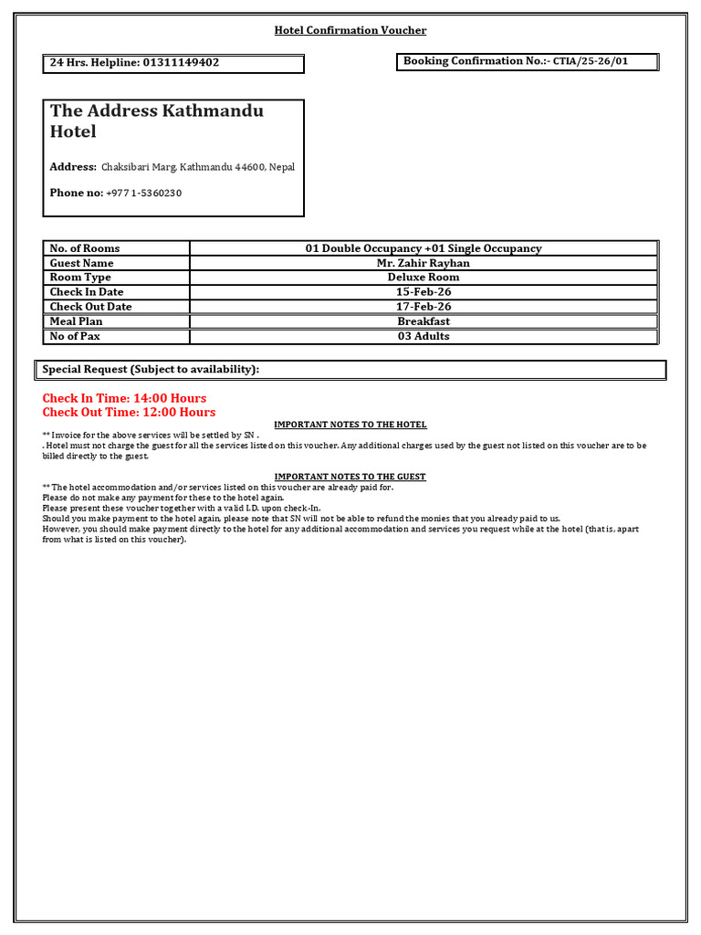 The Address Kathmandu Hotel | PDF