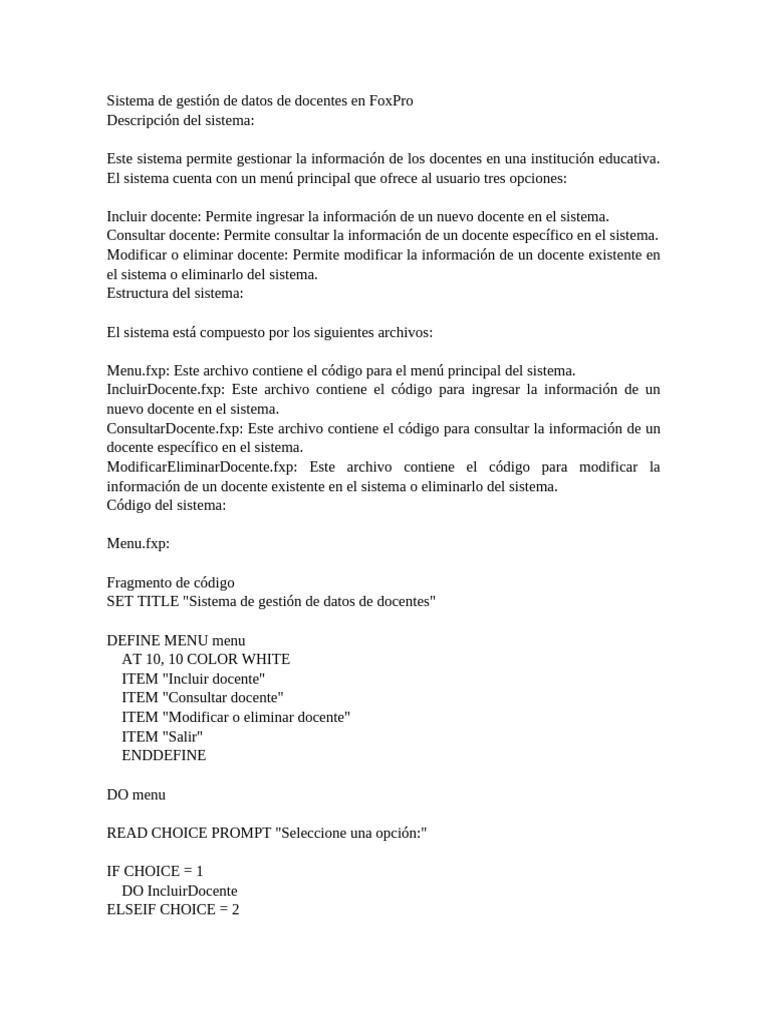Sistema de Gestión de Datos de Docentes en FoxPro y PHP | PDF | SQL ...