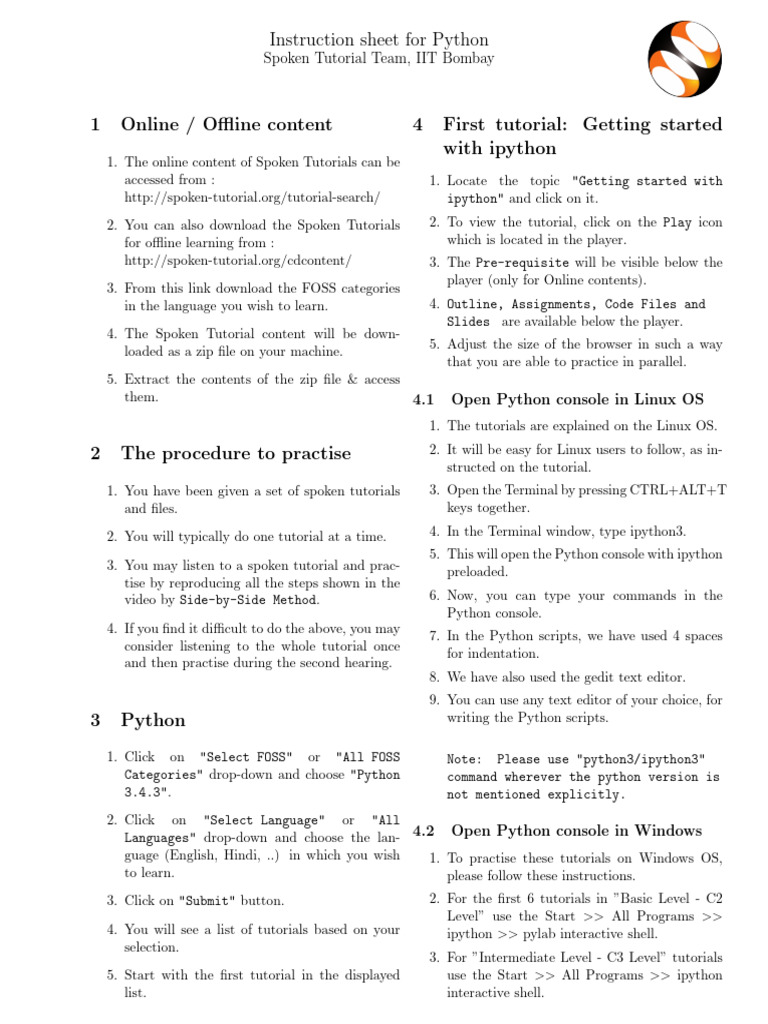 Python 3.4.3 Instruction Sheet English | PDF | Command Line Interface ...