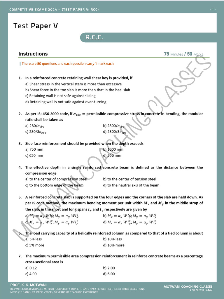 E24 Test RCC 5 | PDF | Bending | Beam (Structure)