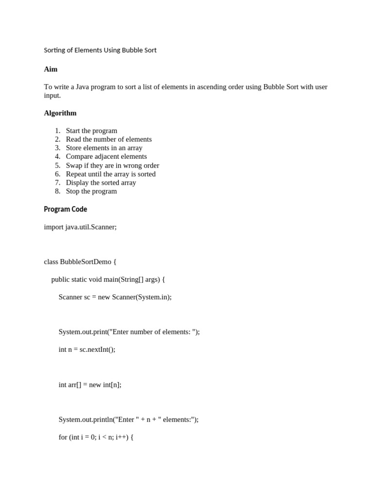 Sorting of Elements Using Bubble Sort | PDF