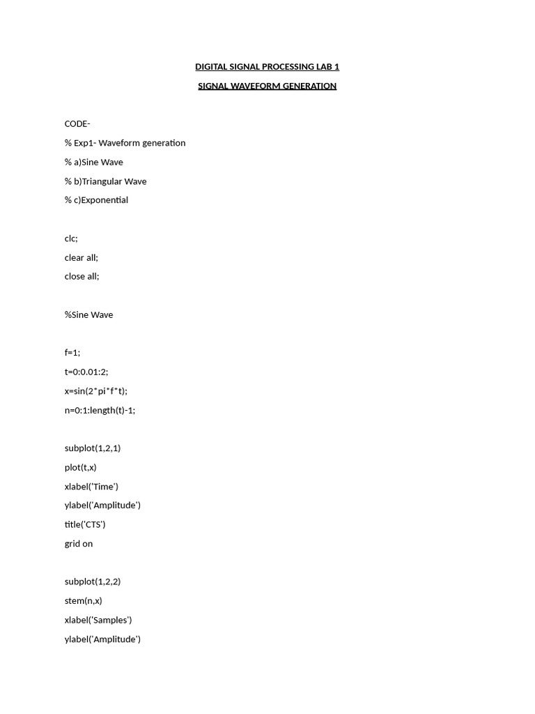 Digital Signal Processing Lab 1 | PDF
