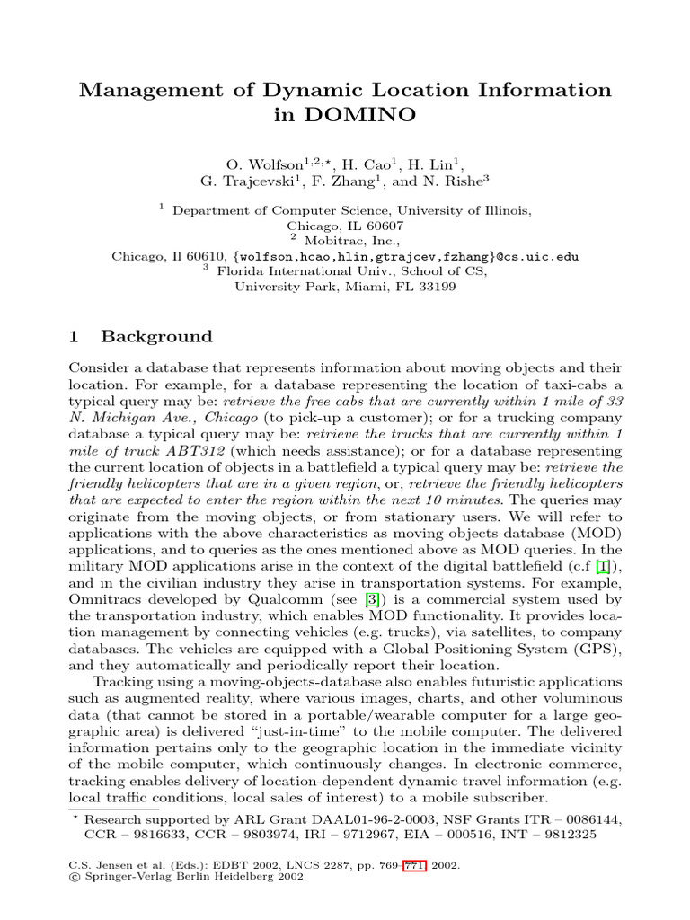 Management of Dynamic Location Informati | PDF | Databases ...
