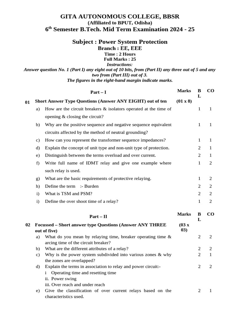 6th EE, EEE - Power System Protection | PDF | Electrical Components ...
