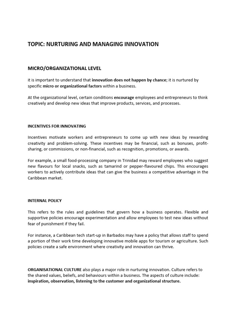 Nurturing and Managing Innovation | PDF | Innovation | Entrepreneurship