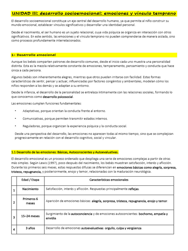 Unidad 3 | PDF | Teoría de apego | Las emociones